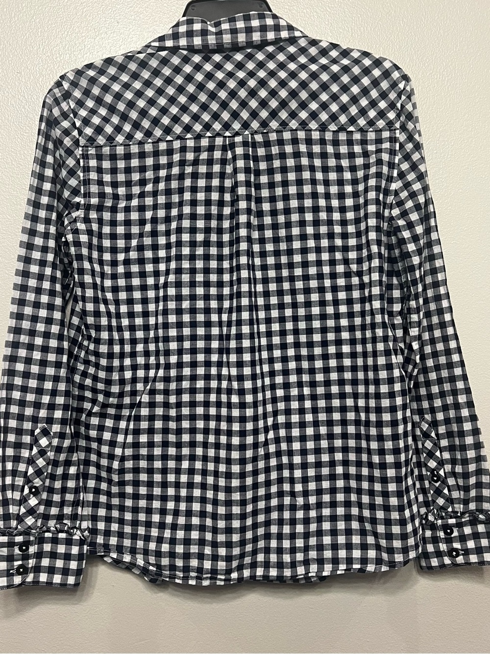 Draper James Navy White Gingham Button Down Shirt Ruffle Coastal Eurosummer - Picture 7 of 8